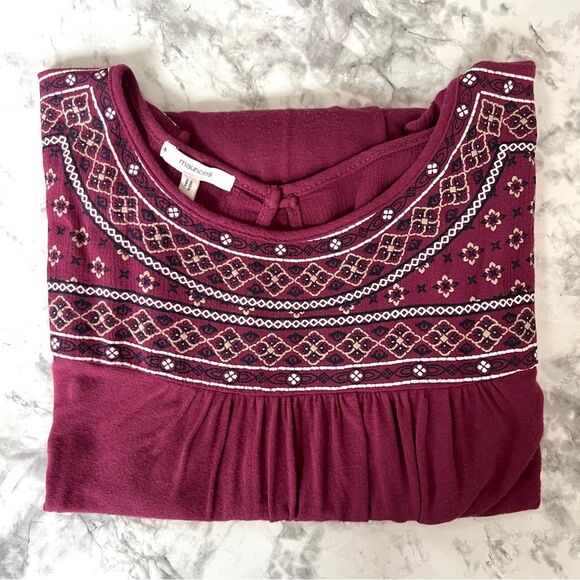 Maurices Burgundy Gauze Boho Embroidered Short Sleeve Women's Blouse Tunic S - Picture 8 of 10